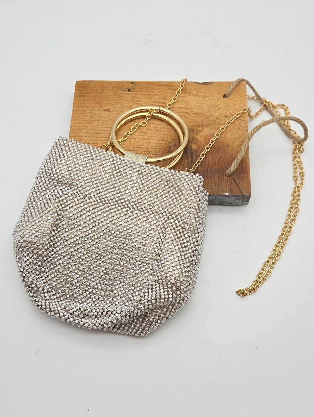 Jessica McClintock Gold Silver Rhinestone Wristlet Crossbody Purse